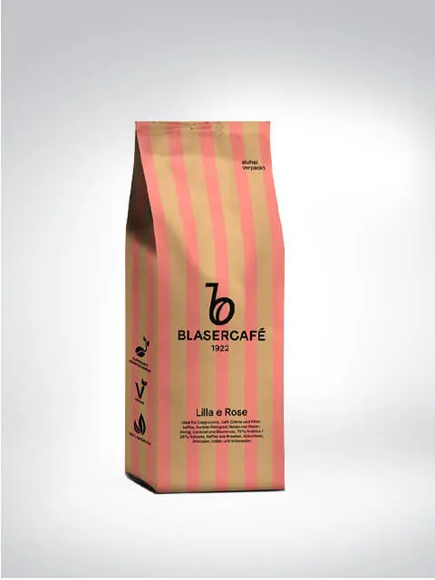 Packung Blasercafé 1922 Lilla e Rose Kaffee mit gestreiftem Design